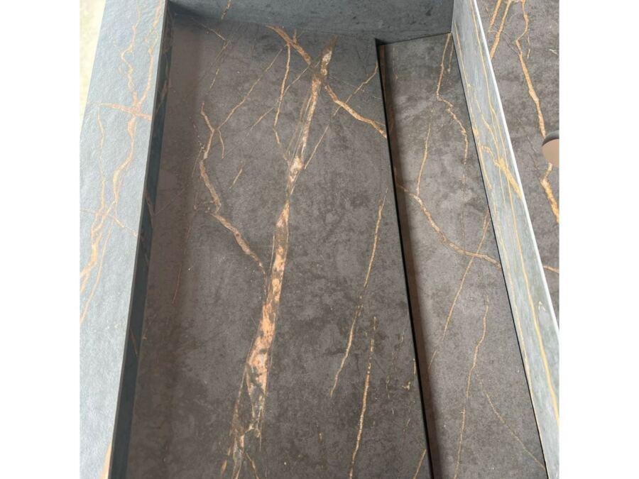 Custom integrated porcelain sink fabricated in-house